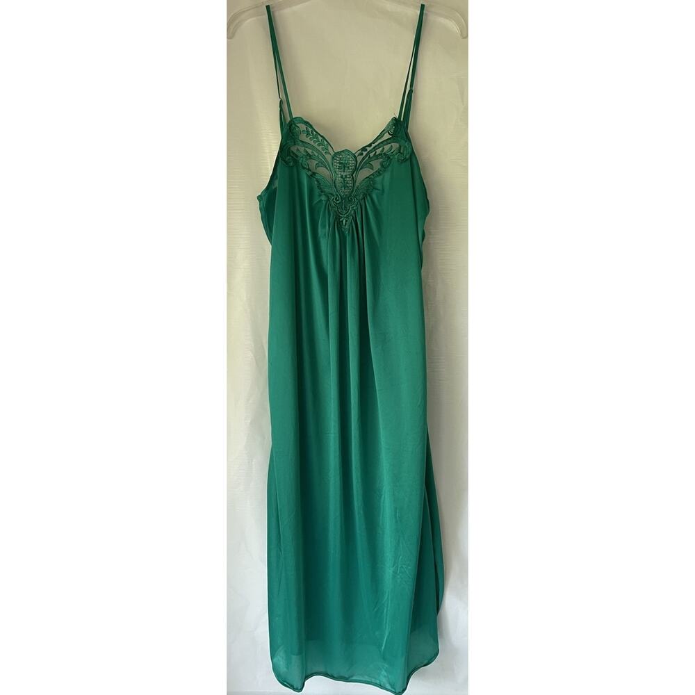 Colesce Collection Green Sexy Slit Lingerie Dress Slip Nightgown M USA Vintage